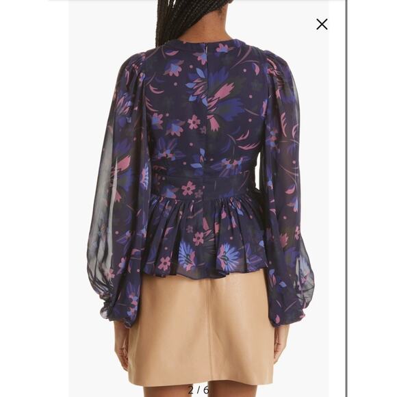 Ted Baker Stephanie Purple Floral Balloon Sleeve Blouse Preppy Womens 1 US 4 Sm - Picture 2 of 8